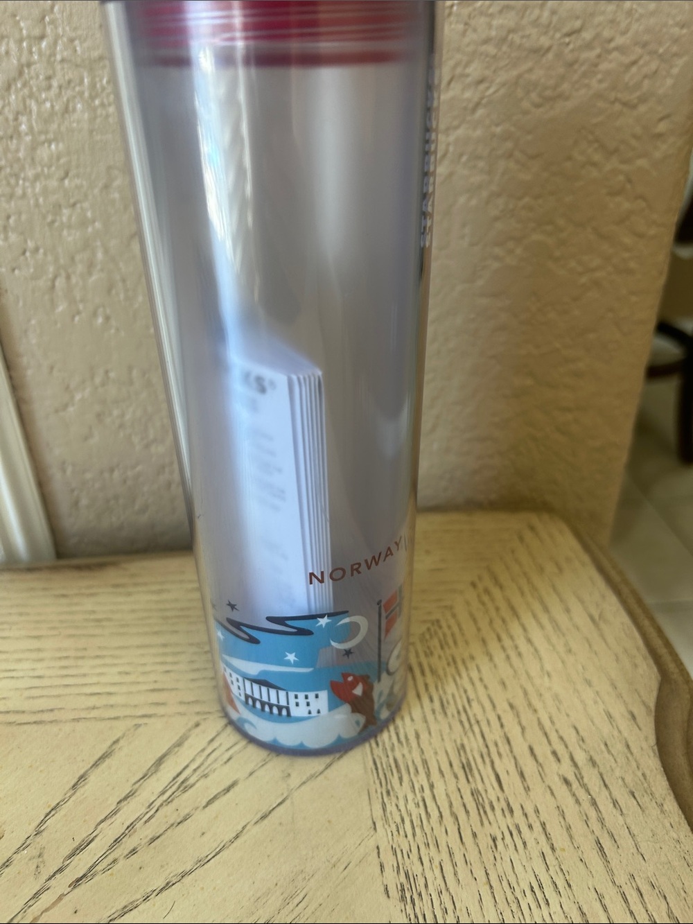 Starbucks Silver Travel Tumbler with Red and Blue Norway Motif
